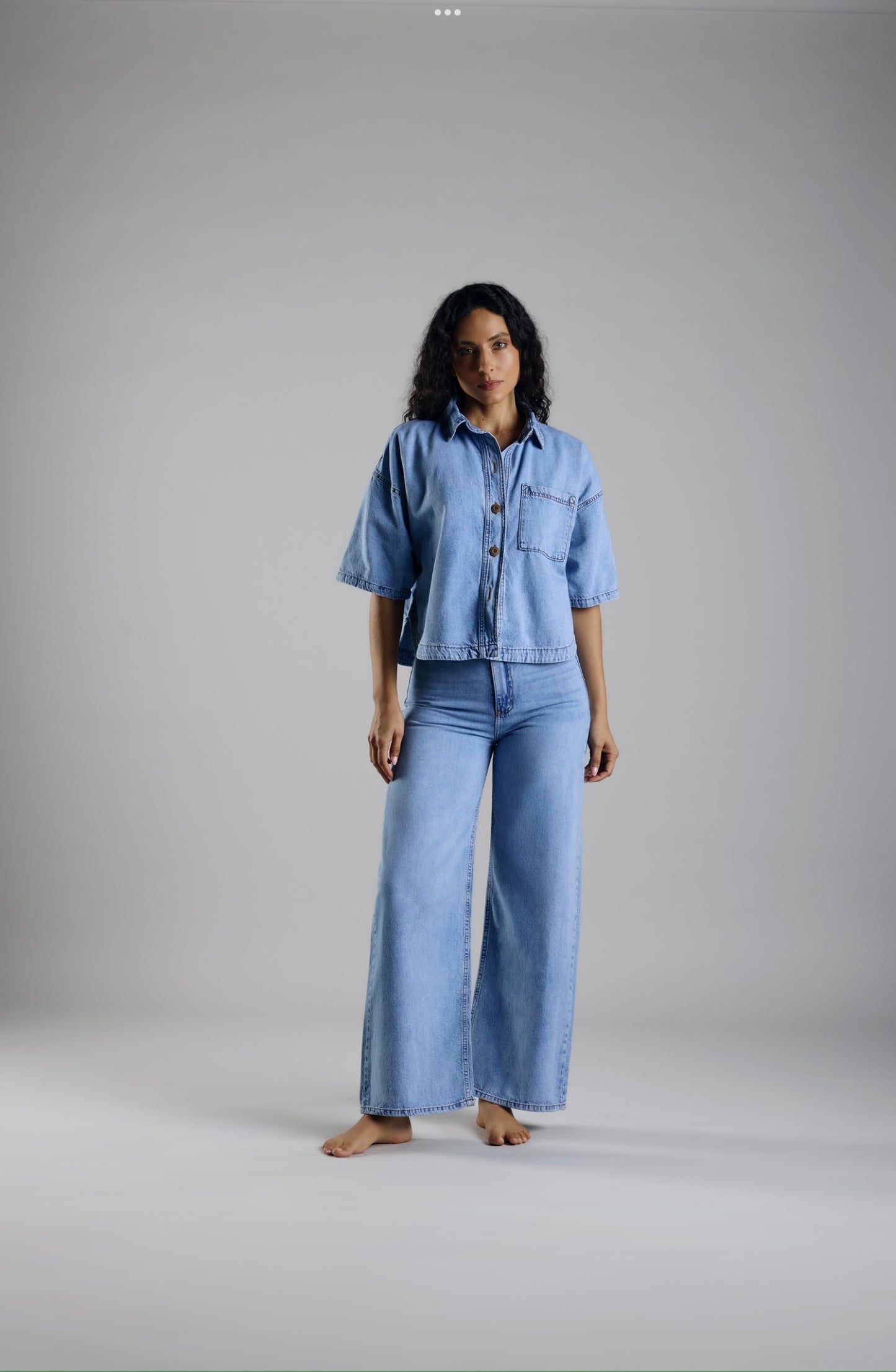 Denim wide leg pants